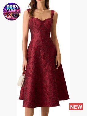 Sweetheart Neck Jacquard Midi Dress, A-Line Formal Party Dress